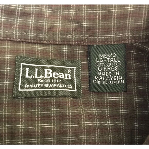 Vintage L.L. Bean Long Sleeve Button Down Brown Plaid Shirt Mens size LT Cotton - Picture 11 of 11